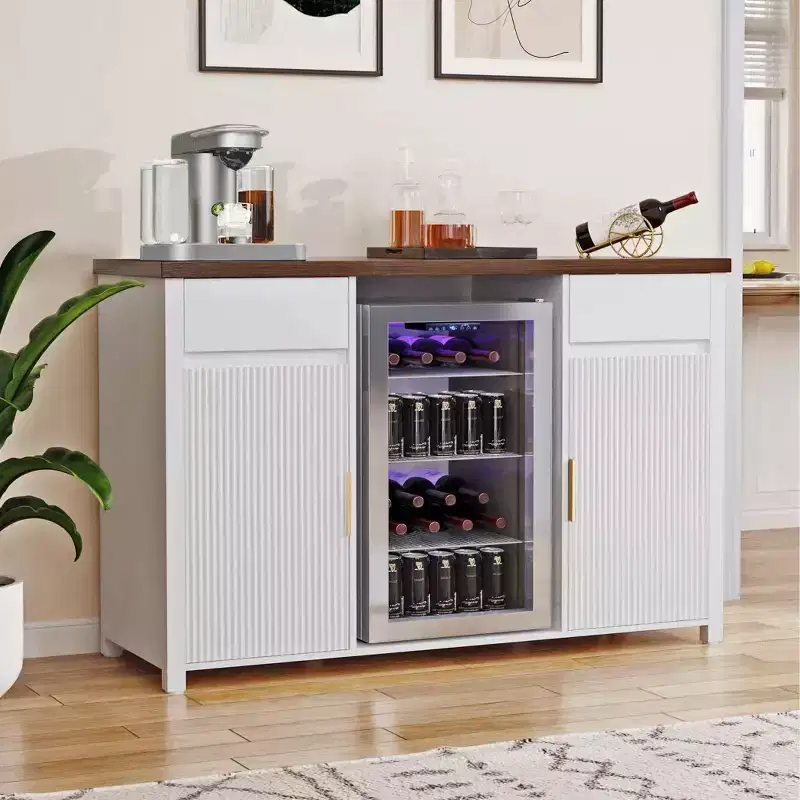 Coffee Bar Cabinet with Fridge Space, Mini Fridge CabinetBuffet Sideboard53.2L White