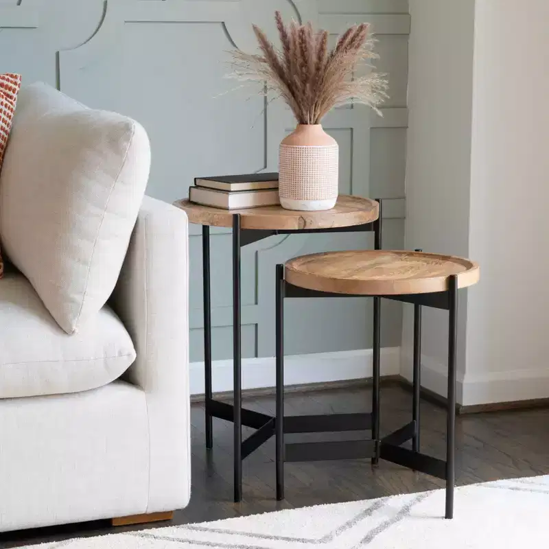 Wood and Metal Nesting Table Natural