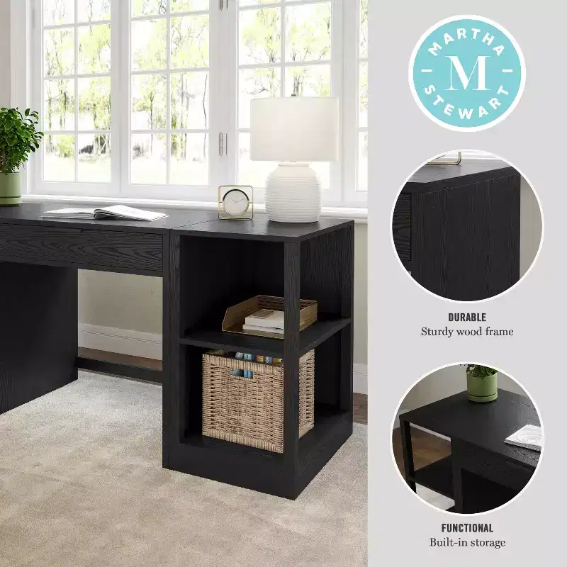 Martha Stewart Kayden Home Office Modular Single-Drawer Desk with Dual 2 Tier Shelves