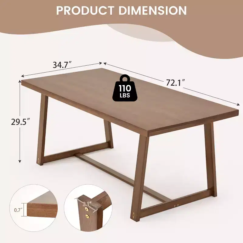 EROMMY 72 Solid Wood Dining Table For 6 People