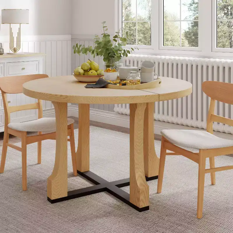 Christopher Knight Home Andrew 48 Rustic Criss Cross Frame Round Dining Table Natural Oak
