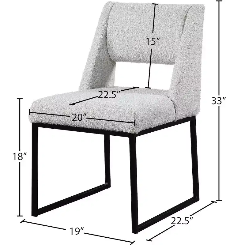 Cream Boucle Dining Chair, Black Iron Frame, Set of 2