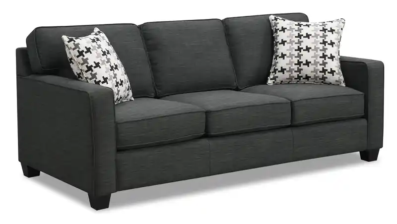 Made in Canada 83 Linen-Look Fabric Sofa with Reversible Cushions and Accent Pillows - Charcoal Grey