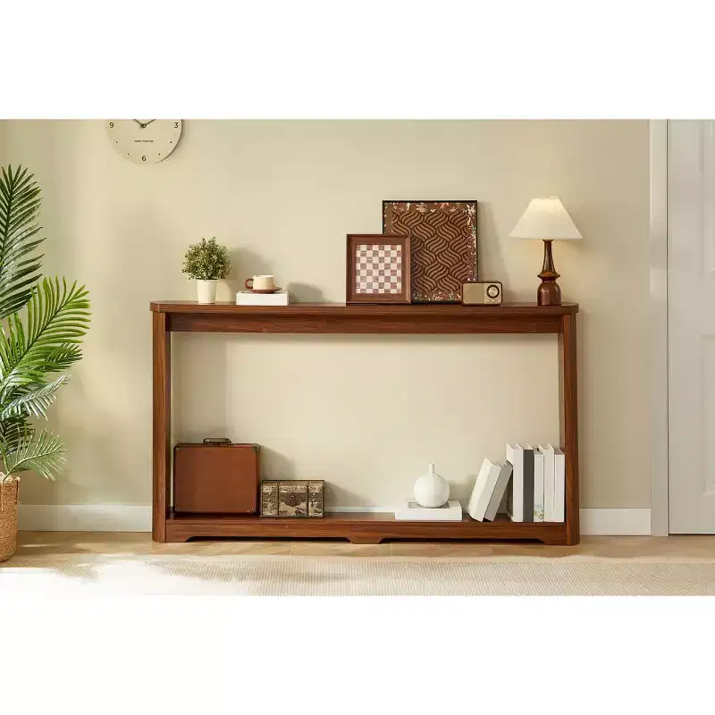 70.1-inch Corrugated Texture Storage Side Table, Narrow Wooden Design, ideal for placement behind sofas, perfect for entryways . Walnut