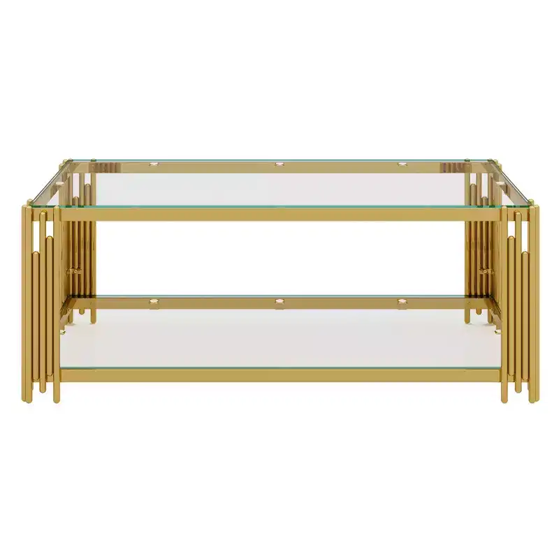 Whisen 3-Piece Modern Coffee Table & End Table Set with Tempered Glass Top & Asymmetrical Metal Base