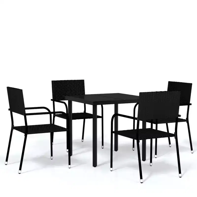 vidaXL Garden Dining Set Black Steel, PE Rattan Standard Stackable - Black 31.5 Table Length 4 Items