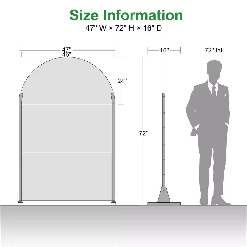 Brick black arched galvanized sheet screen 71.37x46.8inch panel folding room partition