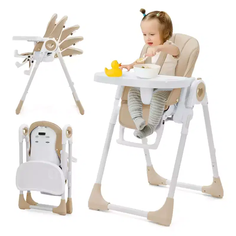 Folding High Chairs for Babies and Toddlers with Removable Tray, Lightweight Baby High Chair, 5-Point Safety Harness, Multiple Recline Positions