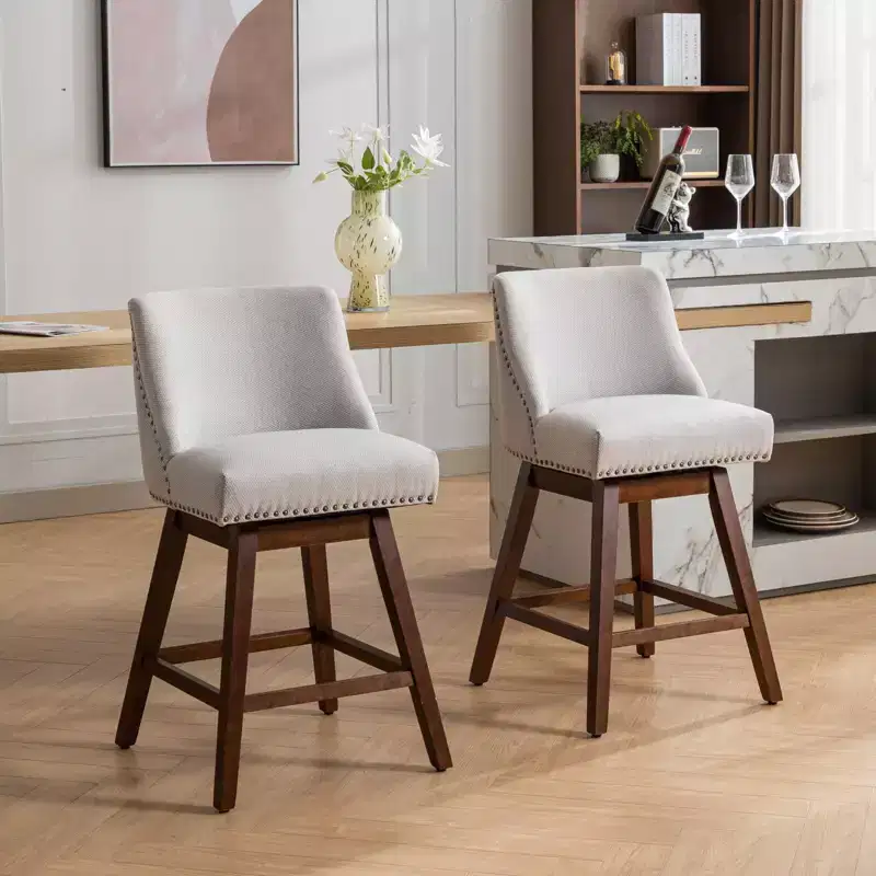 GDFStudio Spin Fabric Upholstered Wood 26'' Swivel Counter Stools (Set of 2)