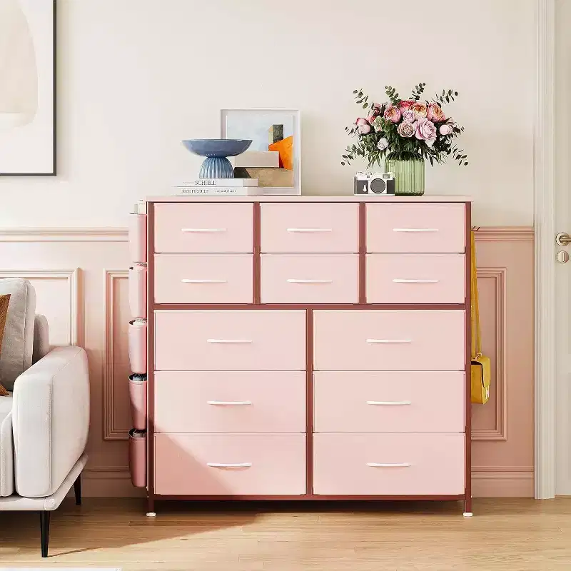 Acekool 12-Drawer Fabric Dresser with Side Pockets  Storage Organizer for Bedroom & Closet