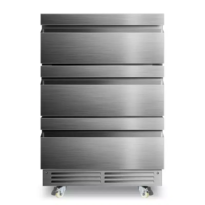 Hooure 3-Drawer Outdoor Beverage Cooler - 24-Inch Weatherproof Stainless Steel Refrigerator