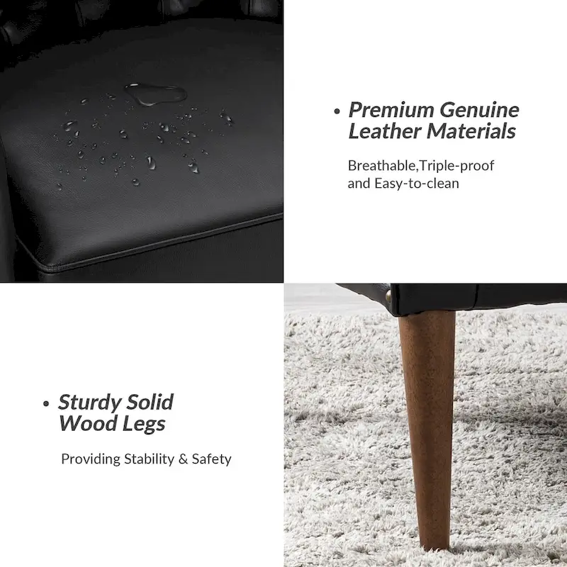 Melisa Classic Genuine Leather Wood Legs Barrel Chair With Tufted Back Set Of 2 By HULALA HOME
