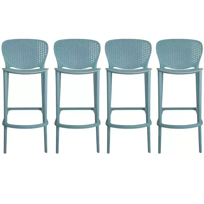 HomeRoots Set of Four 30 Green Heavy Duty Plastic Low Back Bar Height Bar Chairs