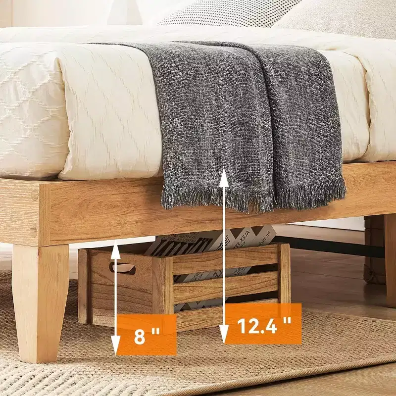 Rattan Bed Frame with Natural Rattan Headboard, Queen Bed Frame with LED Lights, Rattan Queen Bed Frame with Headboard