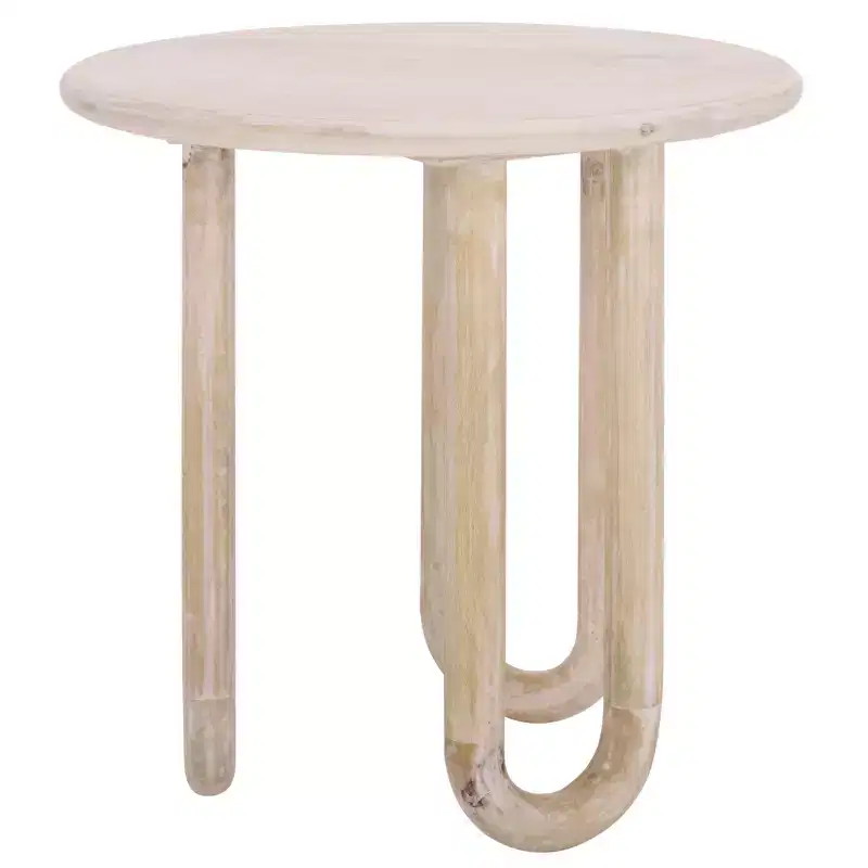 Round Mango Wood Accent Table, Natural Wash Finish, 22