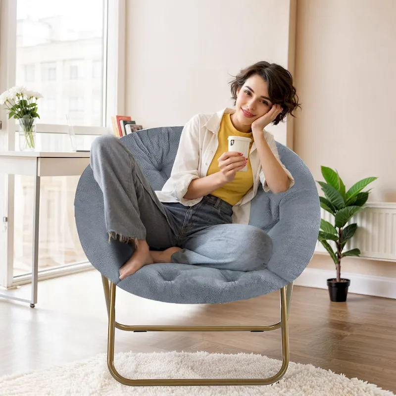 Foldable Saucer Chair with Faux Fur Cushion
