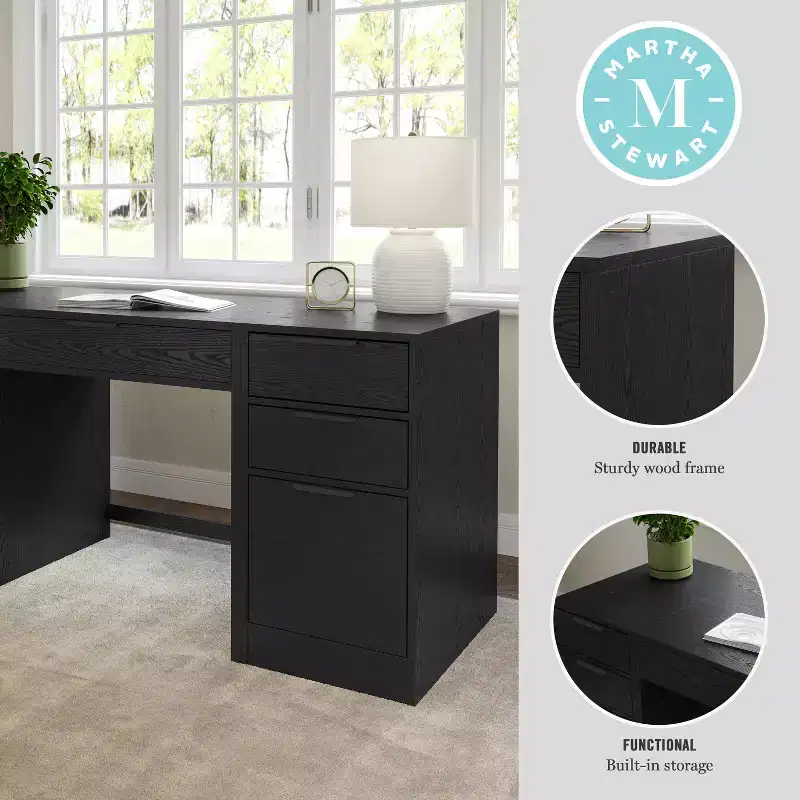 Modular Home Office Desk with Single Drawer & Dual 3-Drawer File Cabinets, Wood Composite