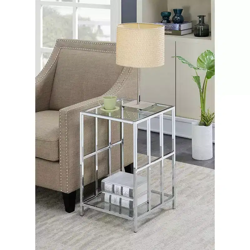 Mission Glass End Table Chrome - Breighton Home