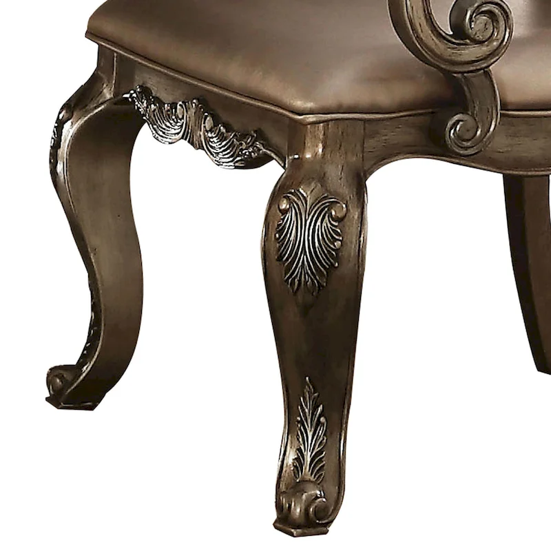 26 Inch Dining Chair, Faux Leather, Set of 2, Champagne Gold