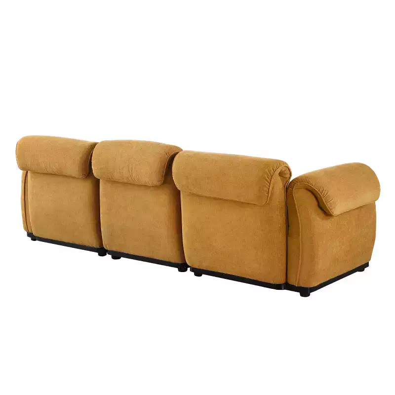 GDFStudio Khalid Modern 93 3-Seater Wood and Iron Chenille Upholstered Sectional Sofa with Split Backrest