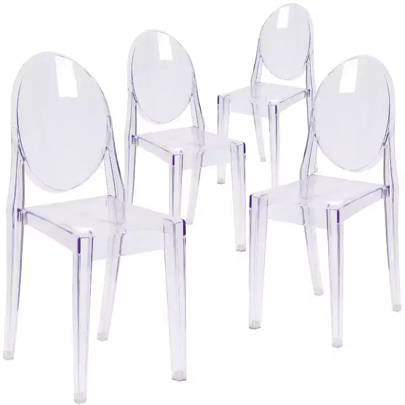 Emma and Oliver 4 Pack Ghost Side Chair in Transparent Crystal Stack Chair - Event & Accent Chair