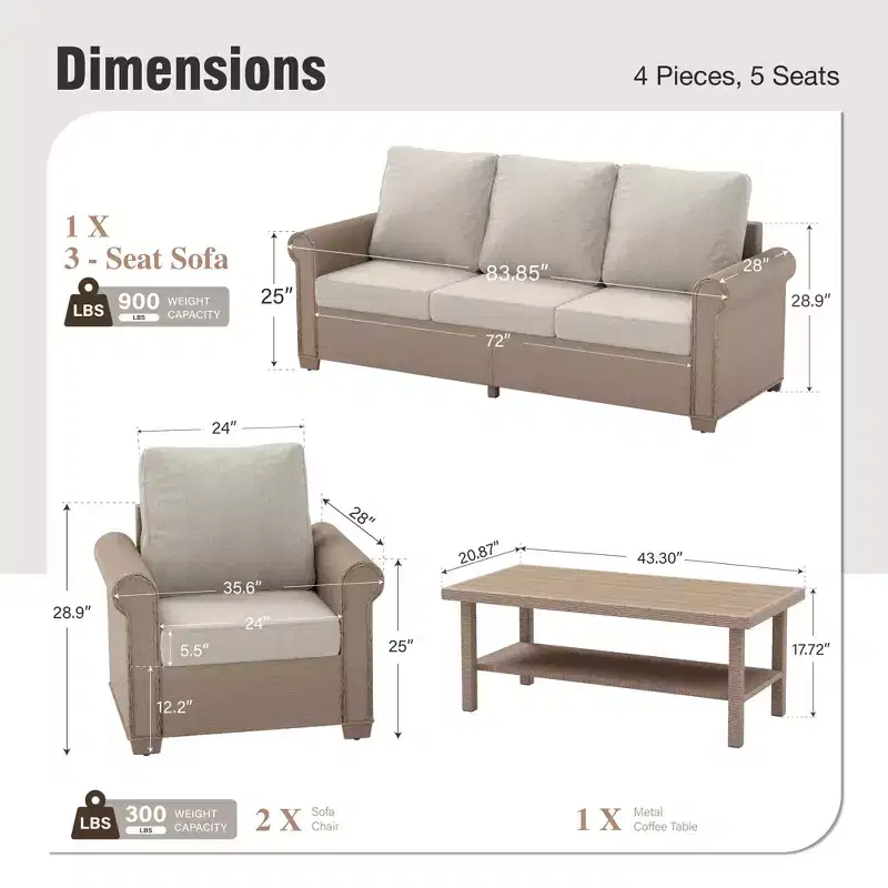 Captiva Designs Luxury Wicker Patio Conversation Sofa Set with Curved Armrests with Cushions