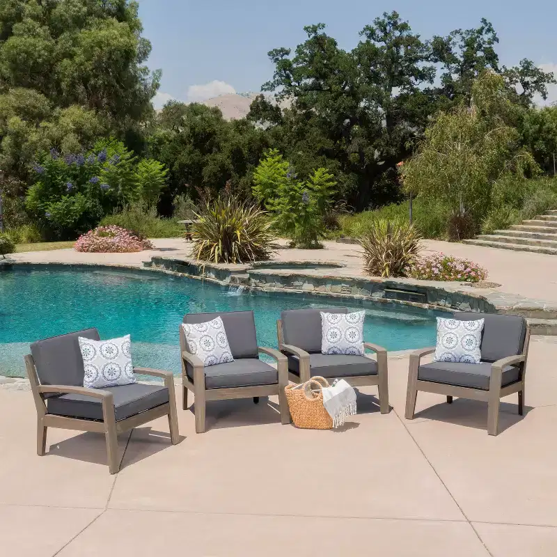 Christopher Knight Home Grenada Outdoor Acacia Wood Club Chairs with Cushions (Set of 4)
