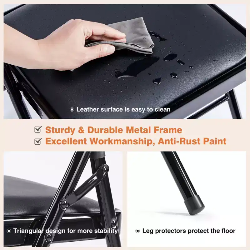 JIONJOY 2-Pack PU Leather Metal Frame Folding Chair