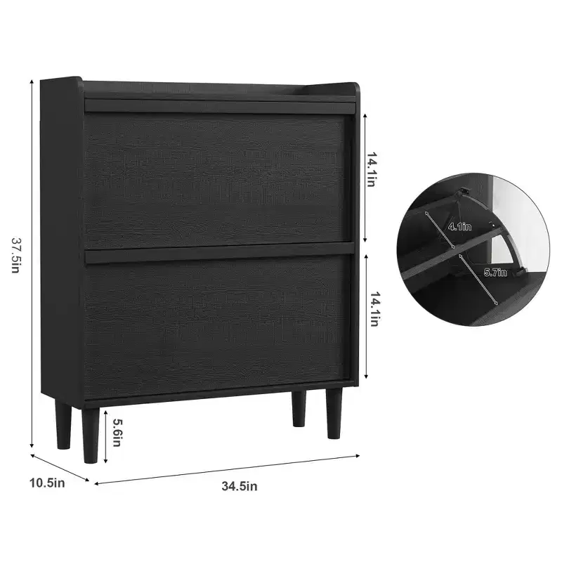 2-Drawer Wooden Shoe Cabinet with Adjustable Shelf - Hidden Entryway & Hallway Storage Organizer for Living Room Space-Saving Solution