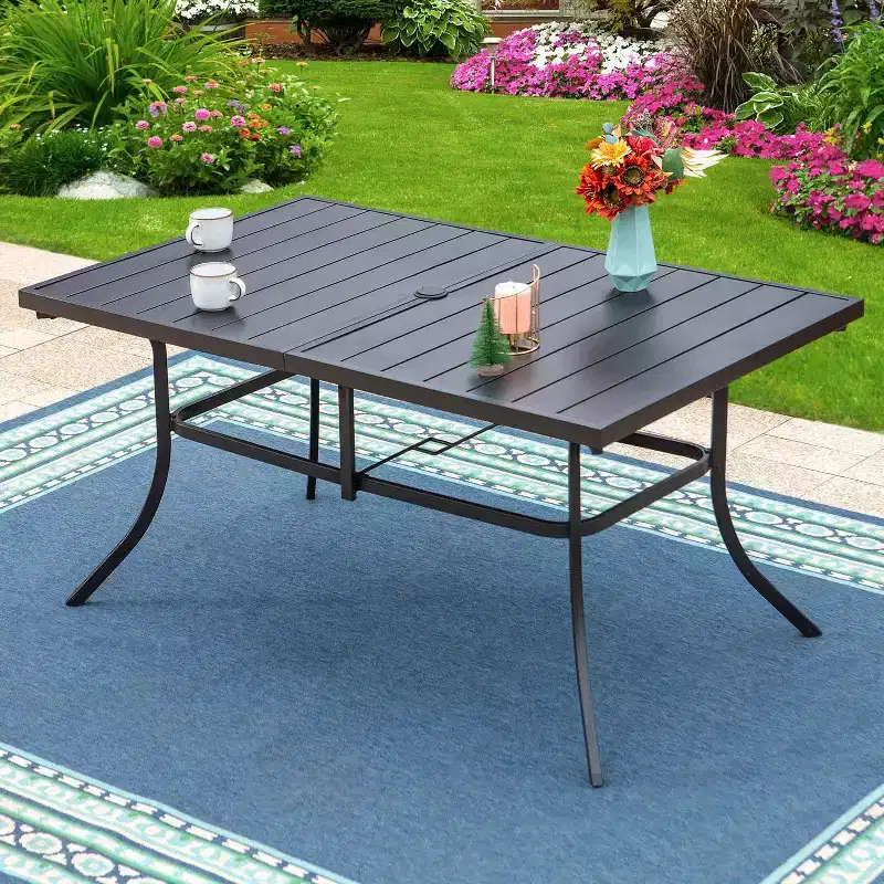 7pc Patio Dining Set with Rectangle Table with 1.57" Umbrella Hole & Steel Arm Chairs - Black - Captiva Designs
