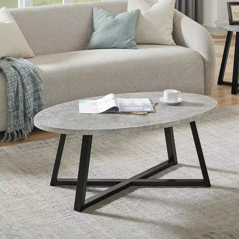 Roundhill Furniture Modern Harmony Wood Oval Coffee Table