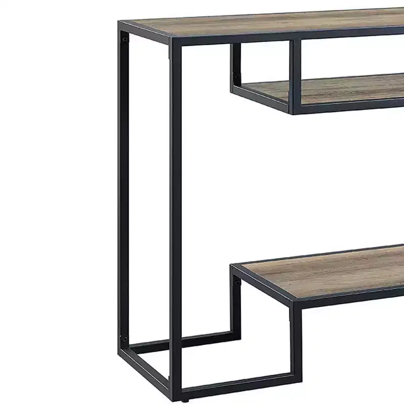 Idella 48" Console Tables Rustic Oak and Black - Acme Furniture: Fixed Shelf, Metal Frame, No Assembly Required