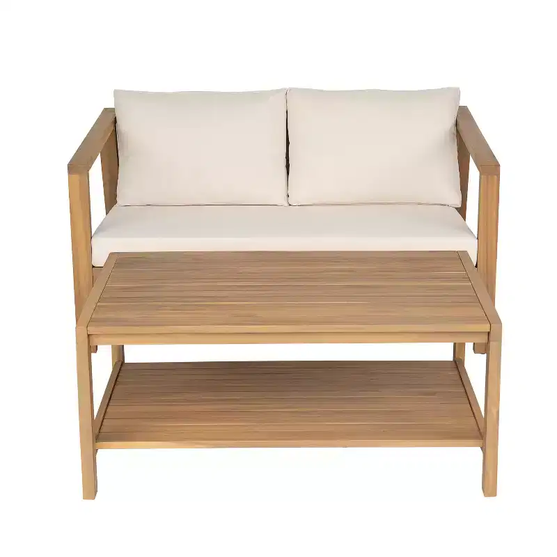 Christopher Knight Home Fraser Patio Slat Design Acacia Wood Loveseat and Coffee Table Set