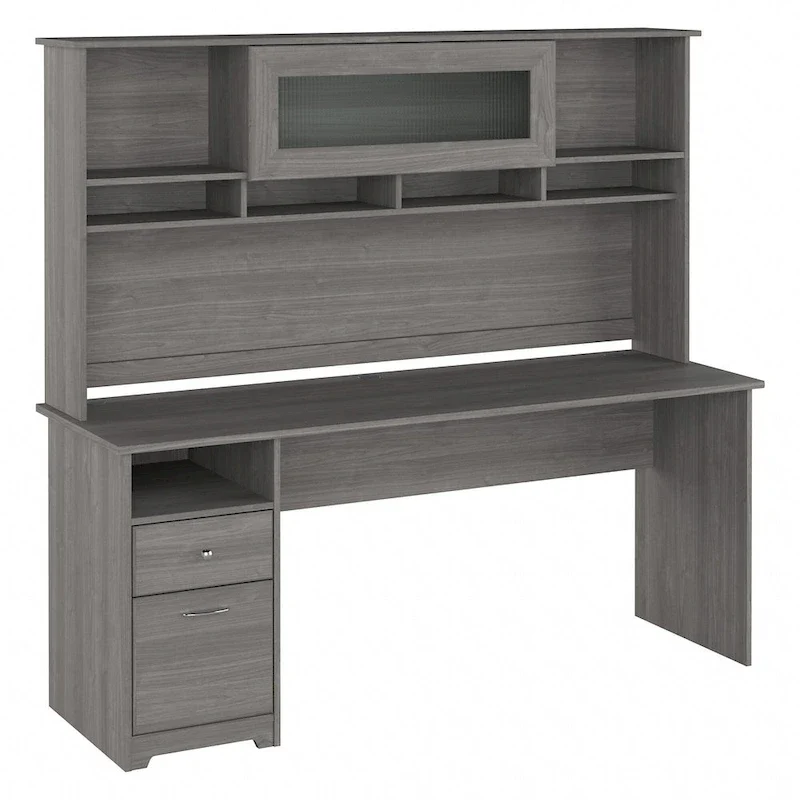 72W Computer Desk with Hutch and Drawers by
