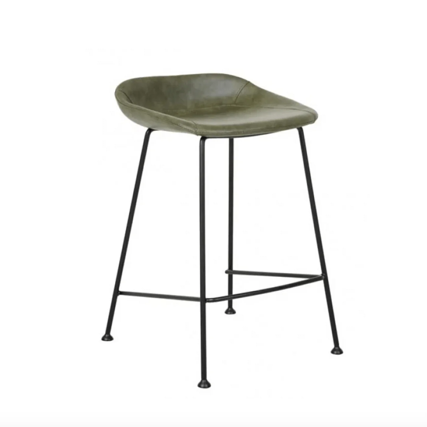 Mid-Century Vintage green Leather Barstool with Curved Back for Kitchen