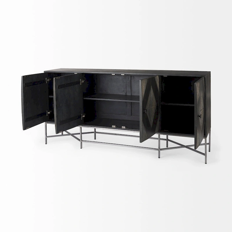 Hogarth I Two-Tone Brown Solid Wood Base Silver Frame 4 Cabinet Sideboard