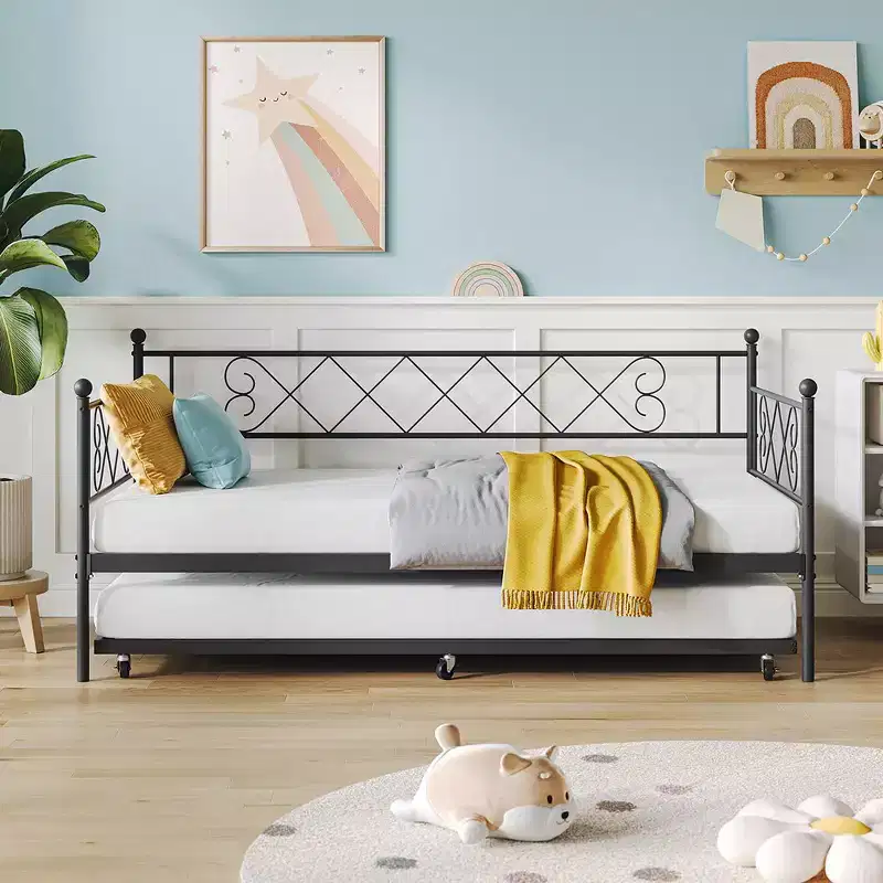 Twin Metal Daybed with Trundle – Space-Saving Sofa Bed for Bedroom and Living Room