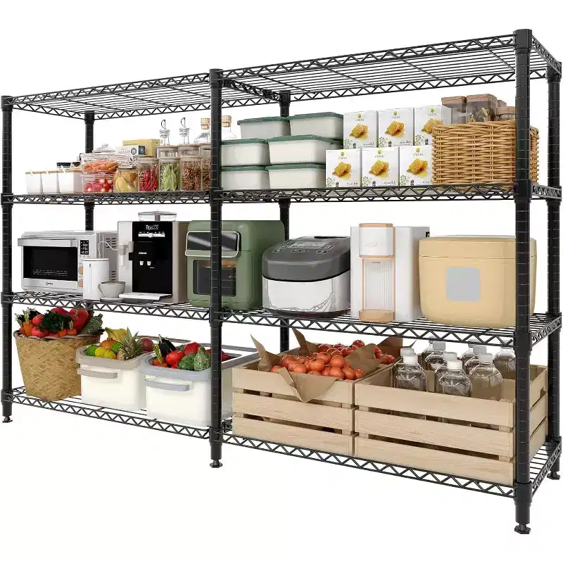 60 Heavy Duty 5-Tier Metal Wire Shelving Unit  Adjustable L-Shaped Storage Rack with Leveling Feet, 1325 lb Capacity for Garage, Pantry & Kitchen