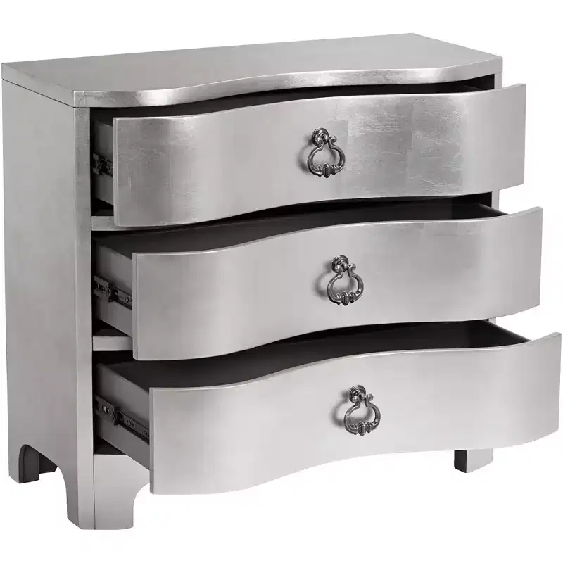 34 Wide 3-Drawer Champagne Silver Leaf Chest