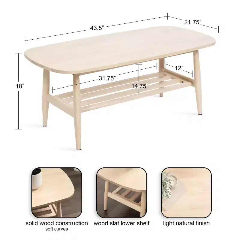 Two-Tier Wood Coffee Table, 44x22x18, Natural