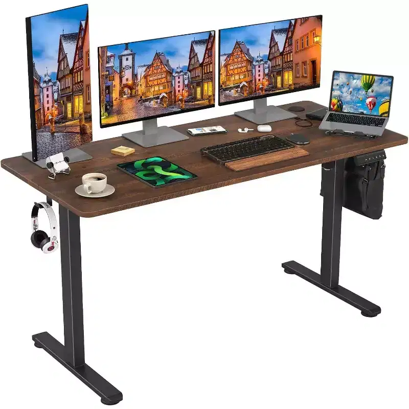 PexFix 55 x 24 Electric Standing Desk Brown Desktop Height Adjustable Computer Desk Stand up Home Office Desk with Splice Board