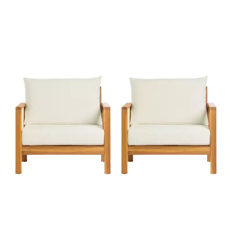 Christopher Knight Home Bernice Modern Outdoor Acacia Wood Club Chair with Thick Cushions (Set of 2)