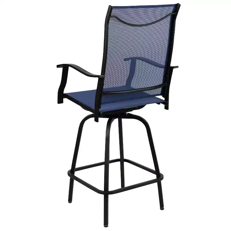 Flash Furniture Valerie Patio Bar Height Stools Set of 2, All-Weather Textilene Swivel Patio Stools and Deck Chairs with High Back & Armrests