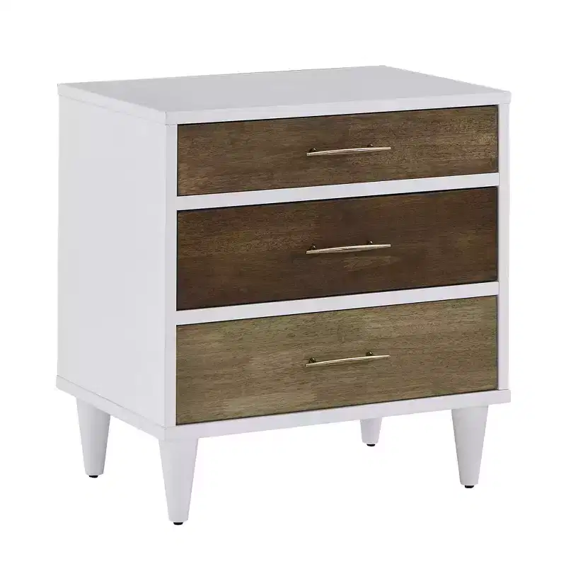 Agatha White and Natural Finish 3-Drawer Nightstand - White