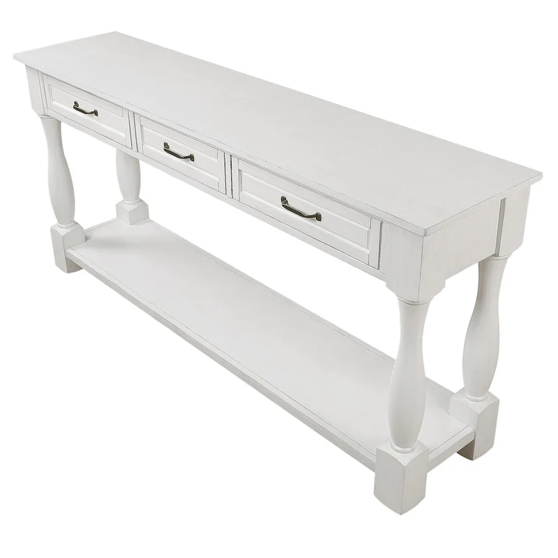 Solid Wood Console Table with 3 Drawers and Bottom Shelf - 63W