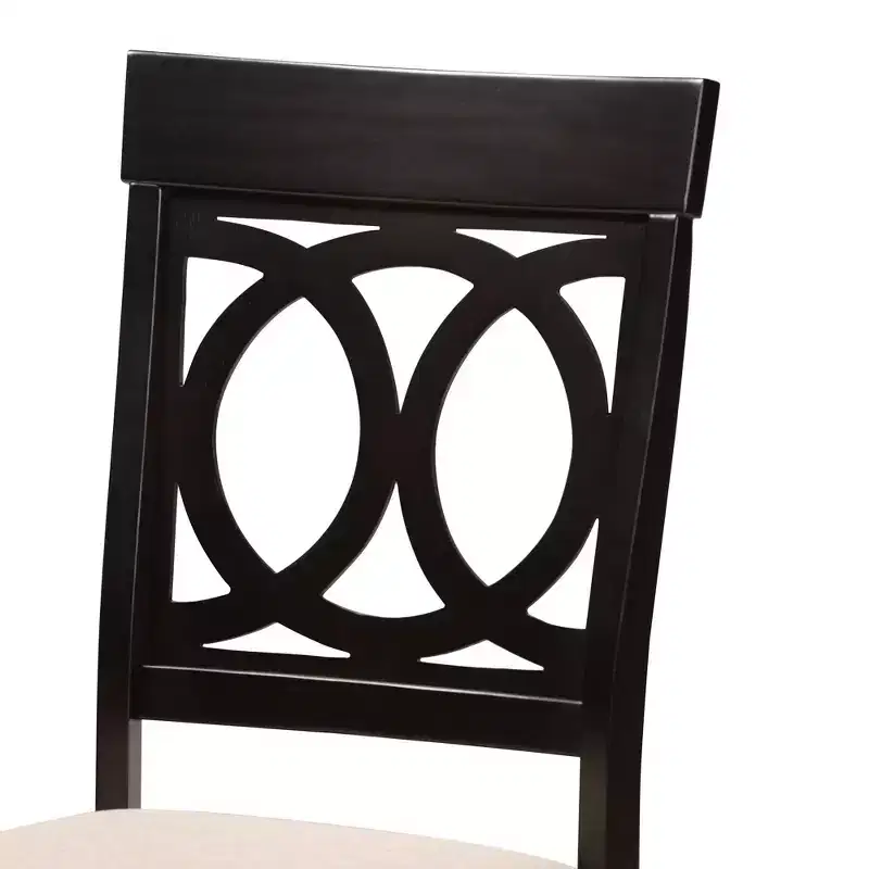 5-Piece Round Dining Set 4 Upholstered Chairs Rubberwood Cut-Out Back Foam Padded Seats
