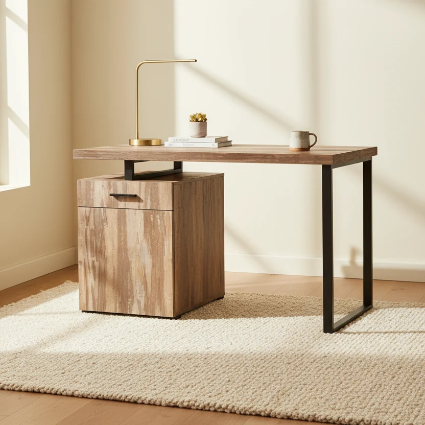 47.25 Reversible Office Desk with Drawer & Cabinet