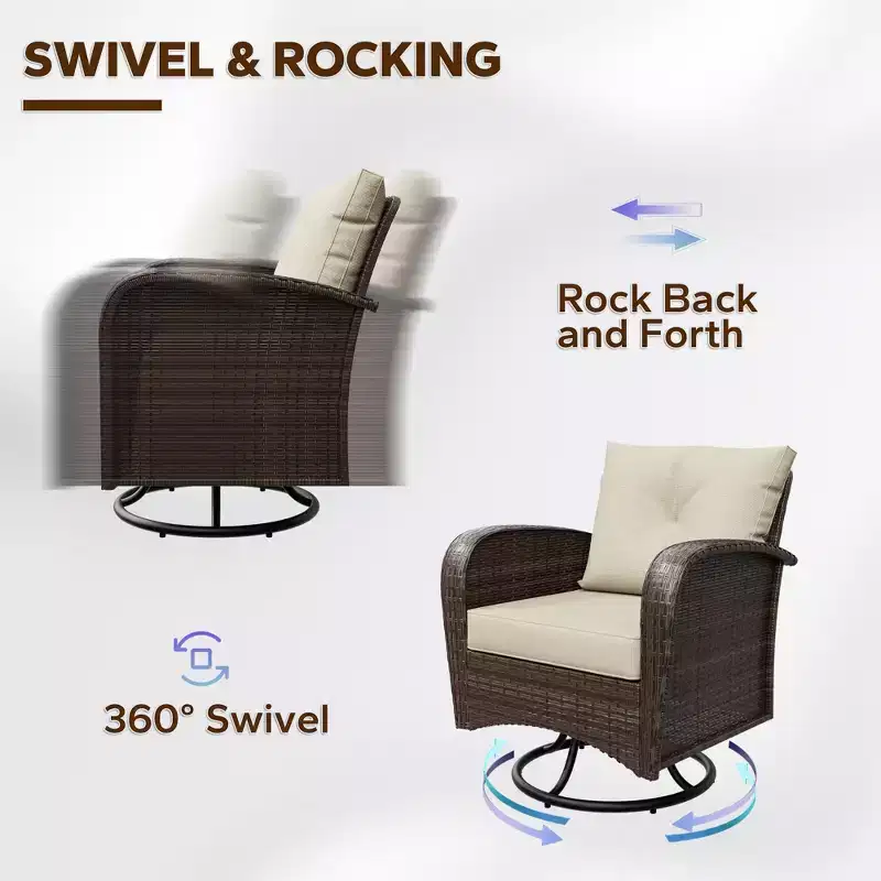 UPTIOT 35 Swivel Rocking Chair Set with Tempered Glass Side Table