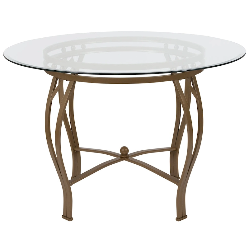 Syracuse 45 Round Glass Dining Table with Bowed Out Metal Frame