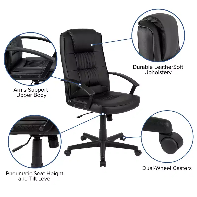 Emma and Oliver High Back Black LeatherSoft Task Chair with Arms - Desk Chair